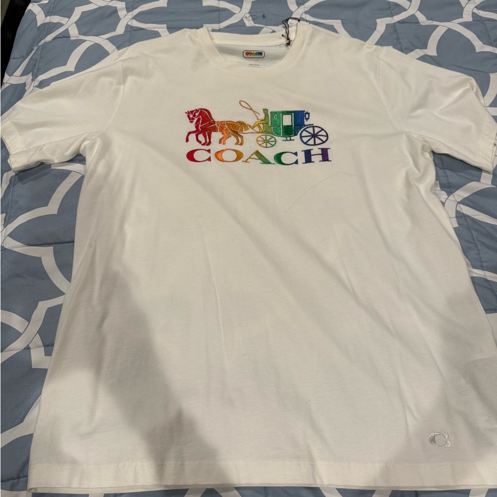 Coach White Tee with Multicolor Logo